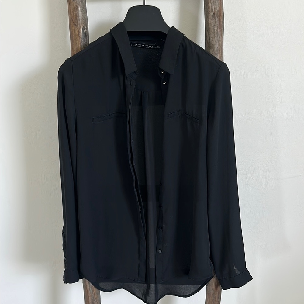 Black Classic Button-Up Blouse Size Small